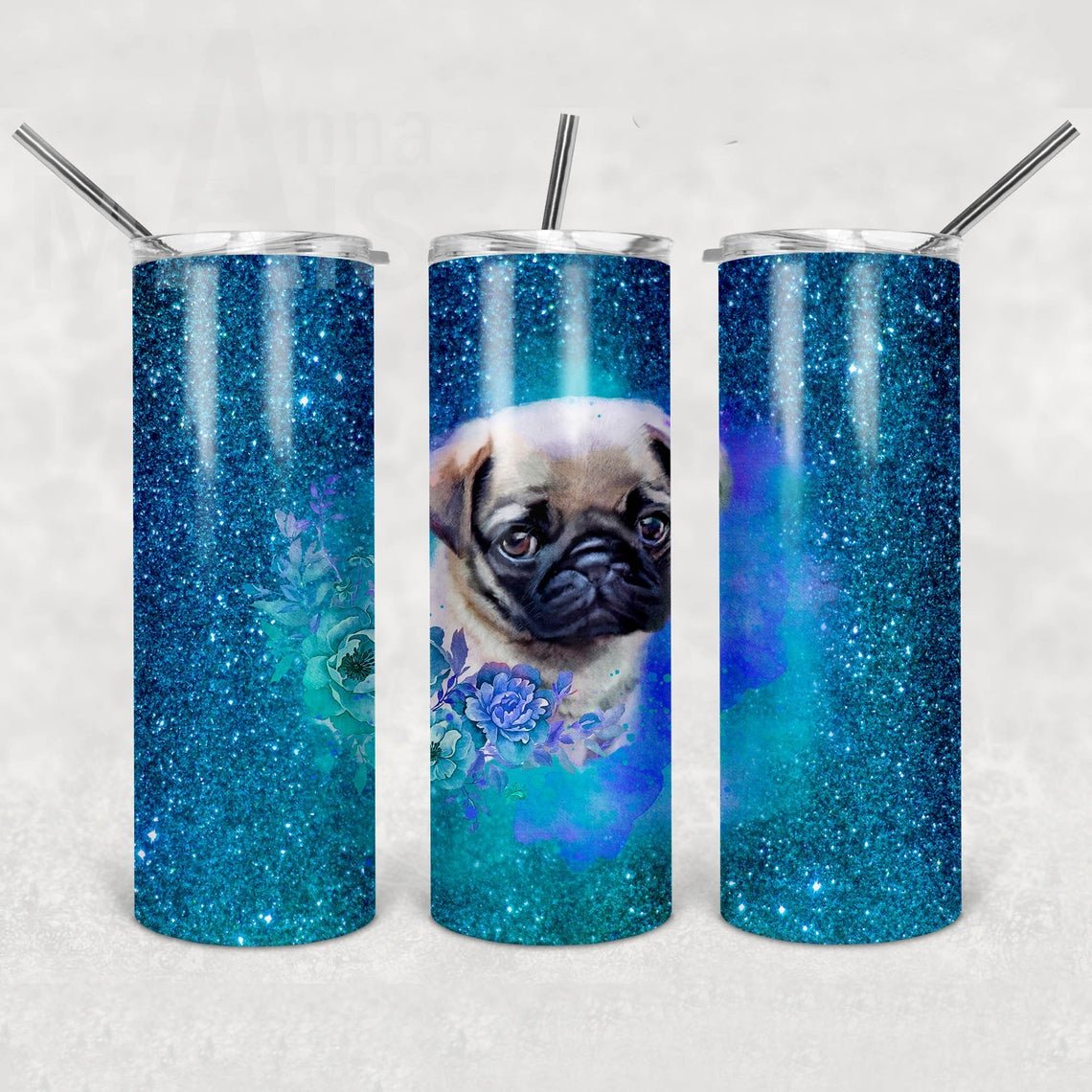Blue Pug 20 oz Skinny Tumbler