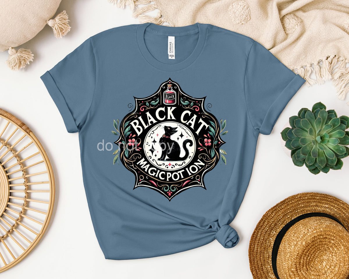 Black Cat Magic Potion Label Graphic Tee product image 1